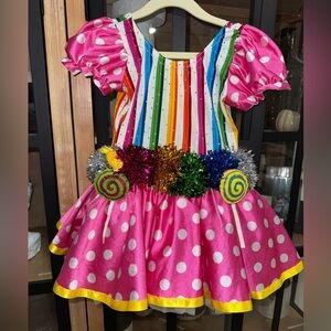 Candyland toddler girl costume dance recital tulle tutu ballet pompom rainbow